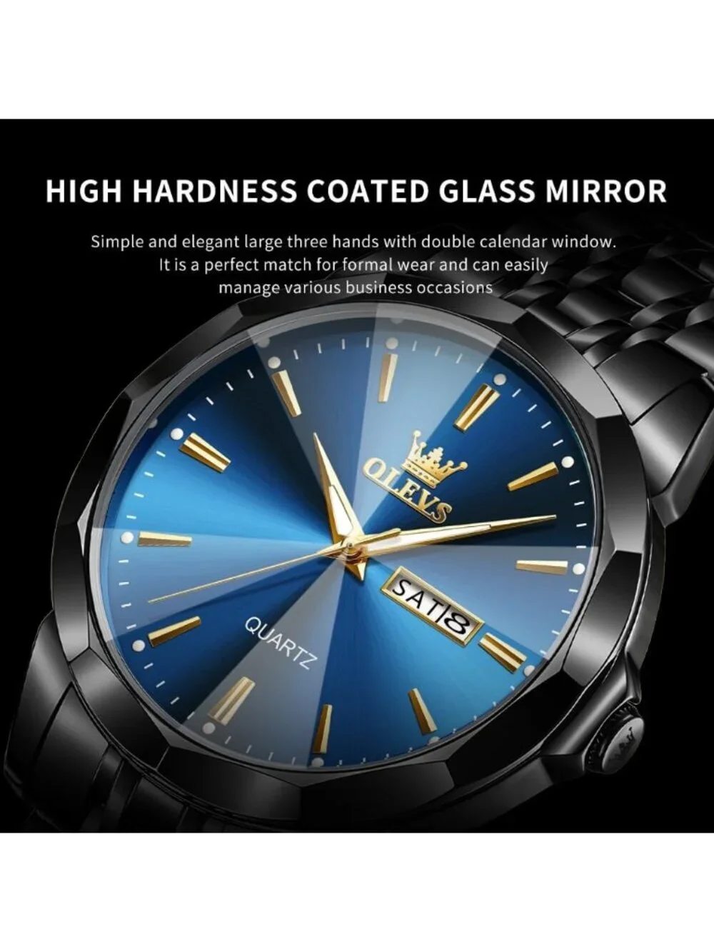 Men Blue Black Diamond Analog Quartz Stainless Waterproof Luminous Classic Watch
